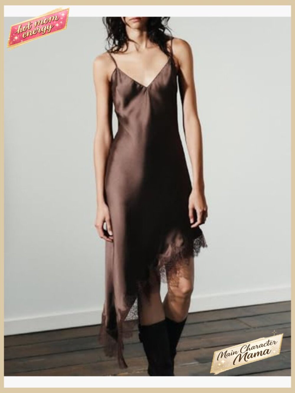 Asymmetrical Lace Satin Slip Dress Y2k Spaghetti Strap Party Cocktail - Picture 2 of 7